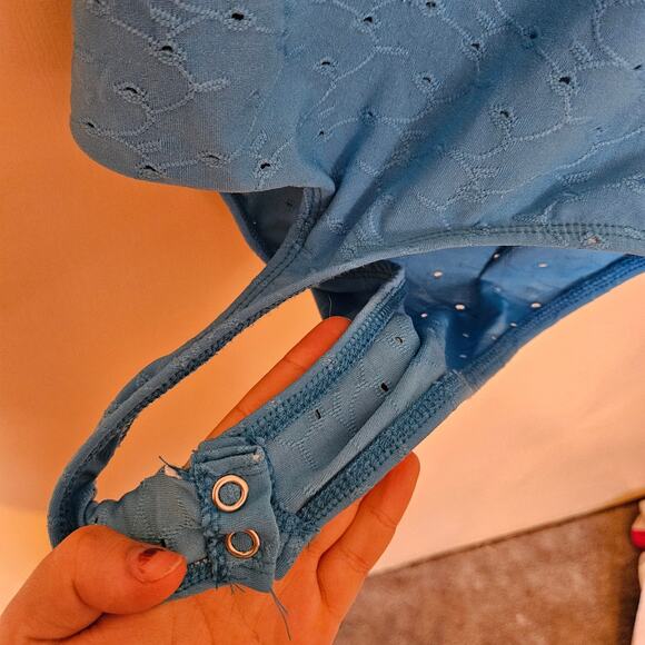 Eye Candy Body Suit Light Blue Eyelet Soft Built in Pads Size Small Polyester - Picture 7 of 9